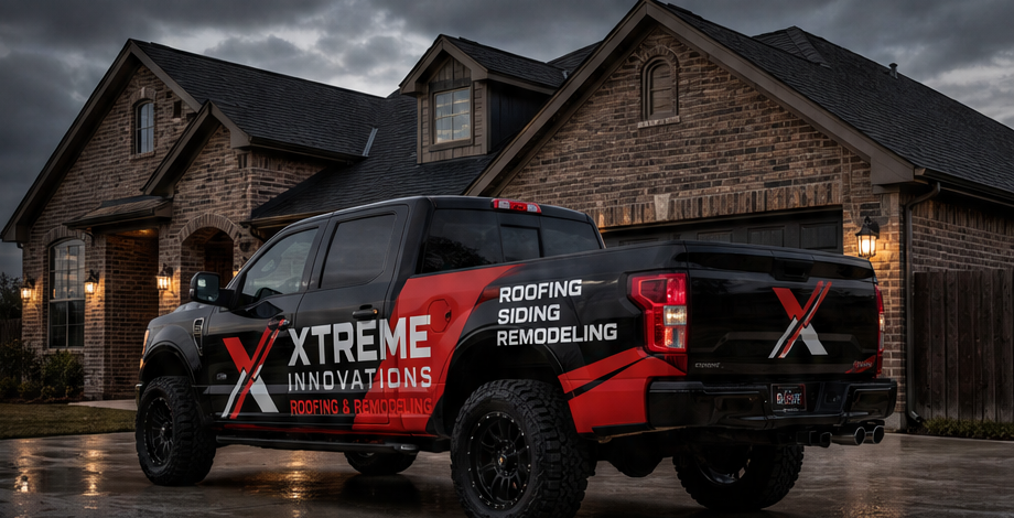 Xtreme Innovations truck in front of a brick home